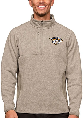 Antigua Nashville Predators Mens Oatmeal Course Long Sleeve Qtr Zip Pullover