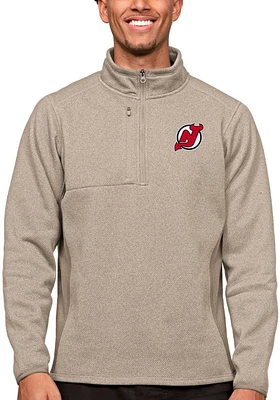 Antigua New Jersey Devils Mens Oatmeal Course Long Sleeve Qtr Zip Pullover
