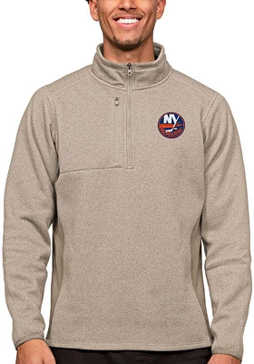 Antigua New York Islanders Mens Oatmeal Course Long Sleeve Qtr Zip Pullover