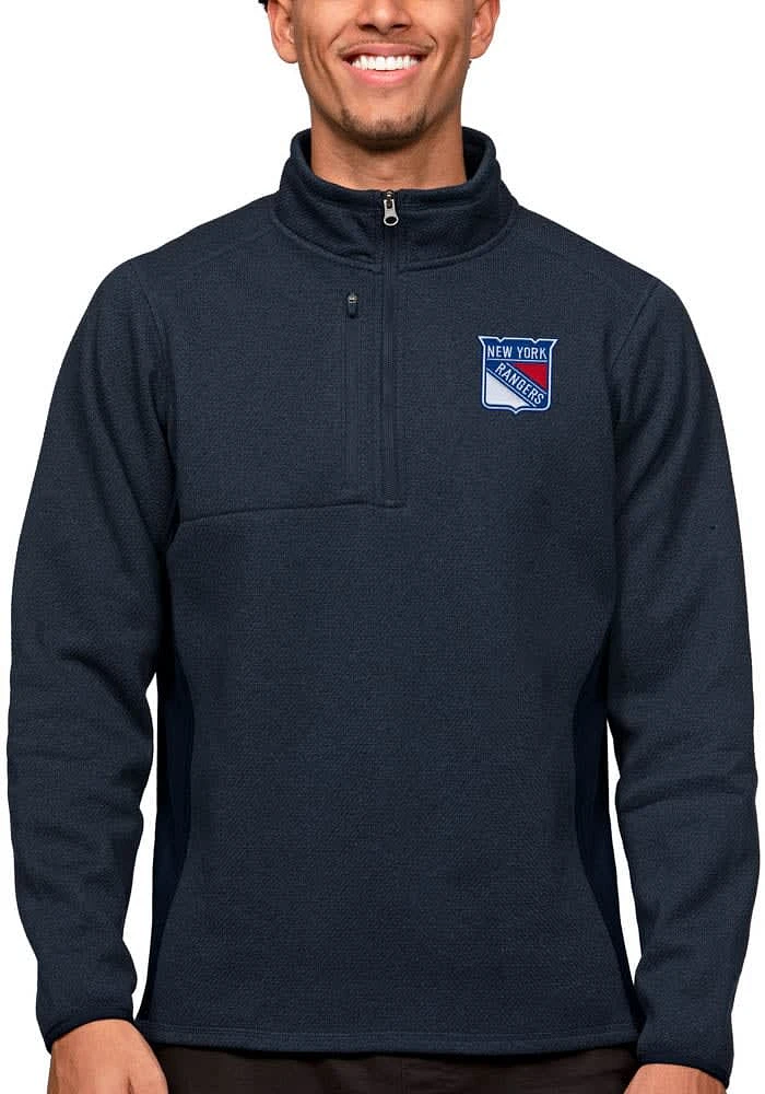 Antigua New York Rangers Mens Navy Blue Course Long Sleeve Qtr Zip Pullover