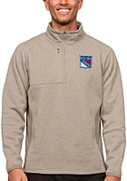 Antigua New York Rangers Mens Oatmeal Course Long Sleeve Qtr Zip Pullover