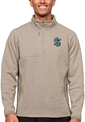 Antigua Seattle Kraken Mens Oatmeal Course Long Sleeve Qtr Zip Pullover