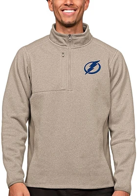 Antigua Tampa Bay Lightning Mens Oatmeal Course Long Sleeve Qtr Zip Pullover
