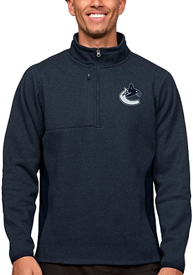Antigua Vancouver Canucks Mens Navy Blue Course Long Sleeve Qtr Zip Pullover