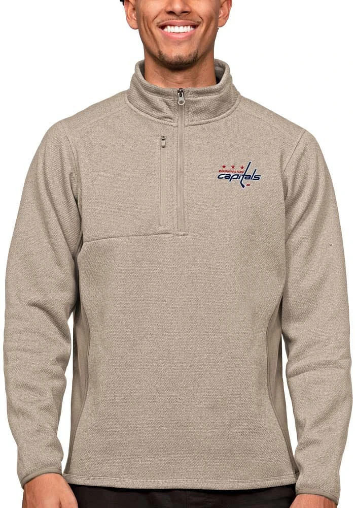 Antigua Washington Capitals Mens Oatmeal Course Long Sleeve Qtr Zip Pullover