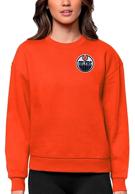 Antigua Edmonton Oilers Womens Orange Victory Crew Sweatshirt