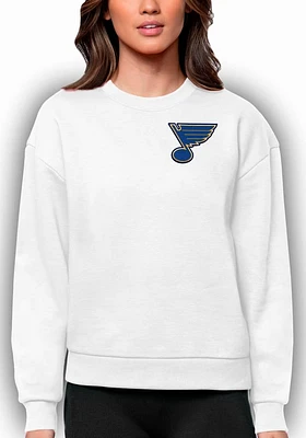 Antigua St Louis Blues Womens White Victory Crew Sweatshirt