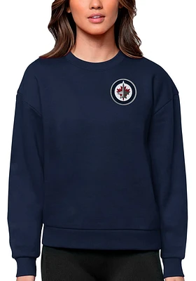 Antigua Winnipeg Jets Womens Navy Blue Victory Crew Sweatshirt