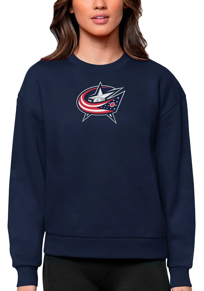 Antigua Columbus Blue Jackets Womens Navy Full Front Victory Crew Sweatshirt