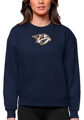 Antigua Nashville Predators Womens Navy Blue Full Front Victory Crew Sweatshirt