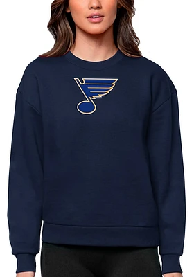 Antigua St Louis Blues Womens Navy Blue Full Front Victory Crew Sweatshirt