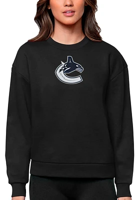 Antigua Vancouver Canucks Womens Black Full Front Dark Victory Crew Sweatshirt