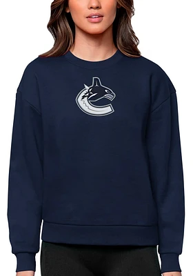 Antigua Vancouver Canucks Womens Navy Blue Full Front Dark Victory Crew Sweatshirt