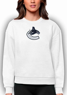 Antigua Vancouver Canucks Womens White Full Front Victory Crew Sweatshirt