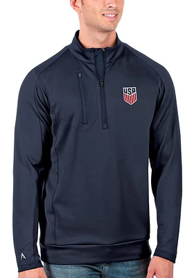 Antigua USMNT Mens Navy Blue Generation Long Sleeve Qtr Zip Pullover