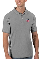 Antigua USMNT Mens Grey Legacy Pique Short Sleeve Polo