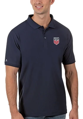 Antigua USMNT Mens Navy Blue Legacy Pique Short Sleeve Polo