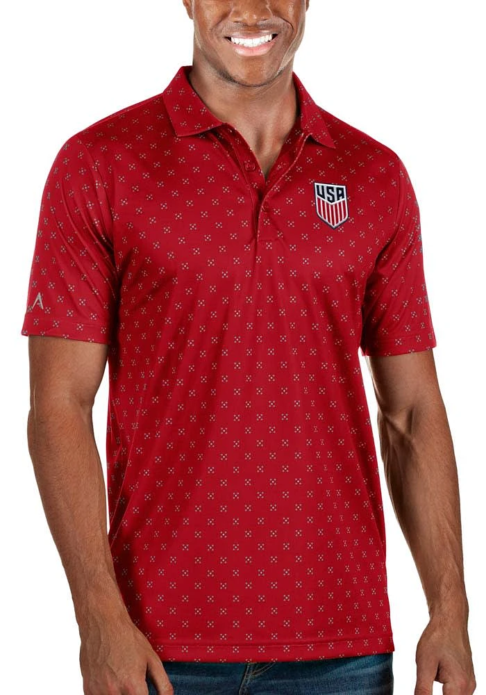 Antigua USMNT Mens Red Spark Short Sleeve Polo