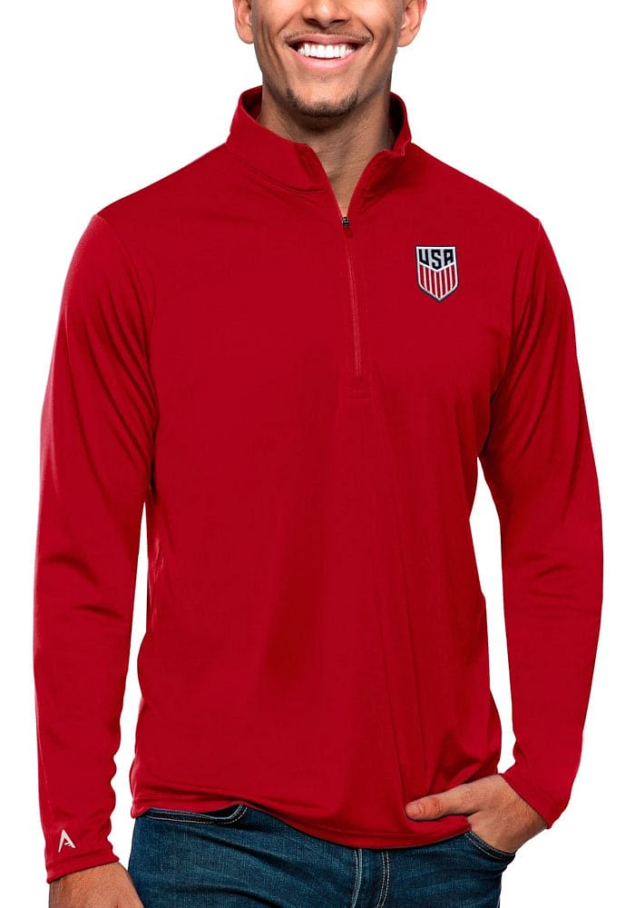 Antigua USMNT Mens Tribute Long Sleeve Qtr Zip Pullover