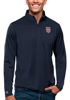 Antigua USMNT Mens Navy Blue Tribute Long Sleeve Qtr Zip Pullover