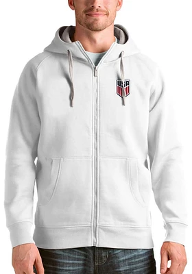Antigua USMNT Mens White Victory Long Sleeve Full Zip Jacket