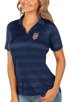 Antigua USWNT Womens Navy Blue Compass Short Sleeve Polo Shirt