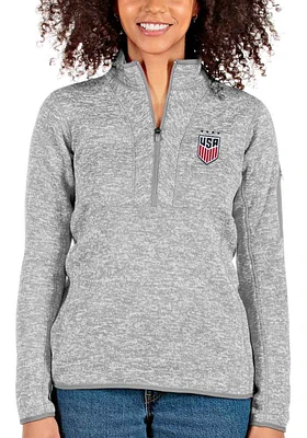 Antigua USWNT Womens Grey Fortune Qtr Zip