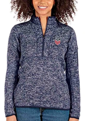 Antigua USWNT Womens Navy Blue Fortune Qtr Zip