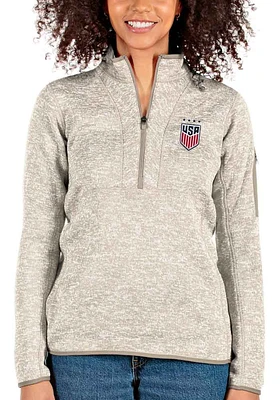 Antigua USWNT Womens Oatmeal Fortune Qtr Zip