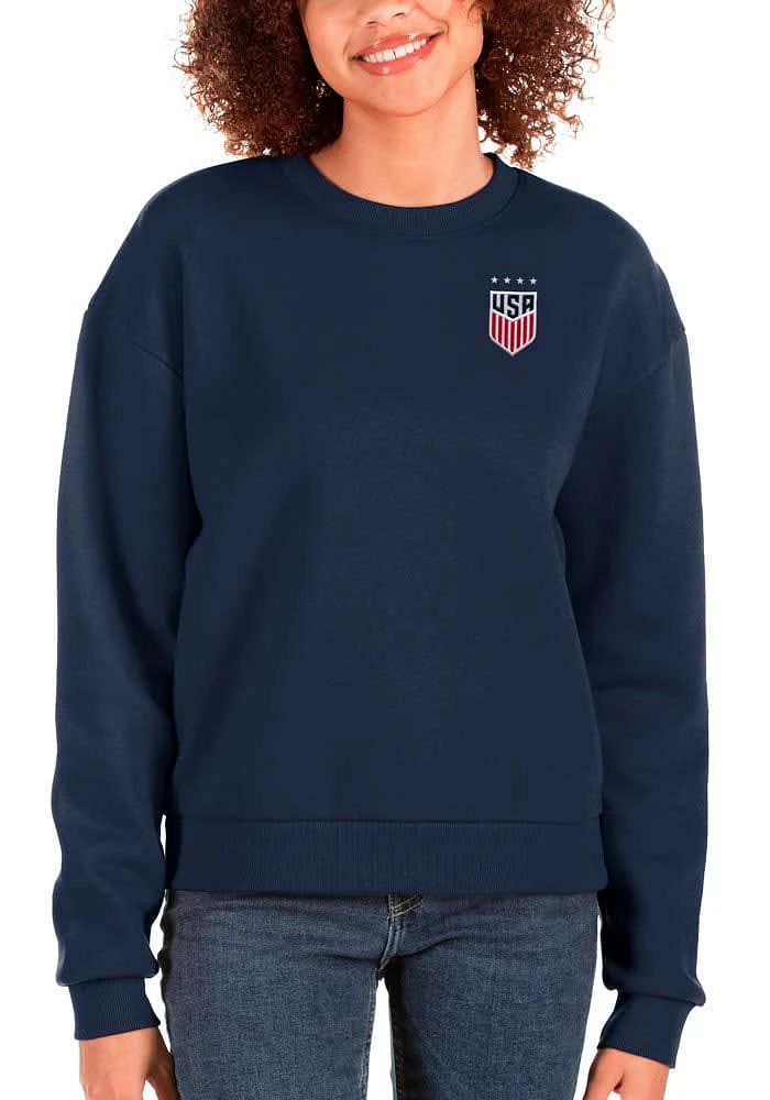 Antigua USWNT Womens Navy Blue Victory Crew Sweatshirt