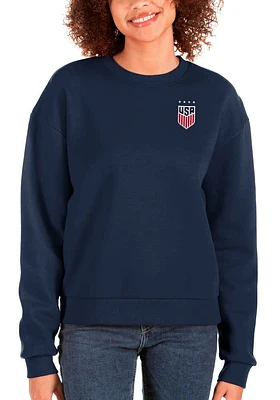 Antigua USWNT Womens Navy Blue Victory Crew Sweatshirt