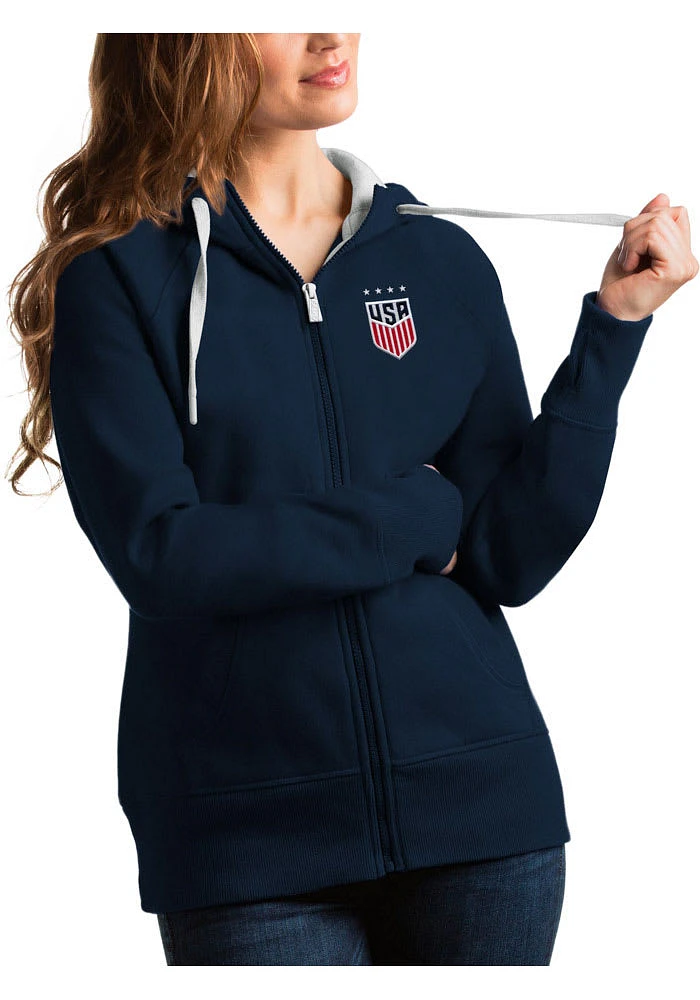 Antigua USWNT Womens Navy Blue Victory Long Sleeve Full Zip Jacket