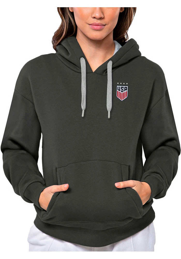 Antigua USWNT Womens Charcoal Victory Hooded Sweatshirt