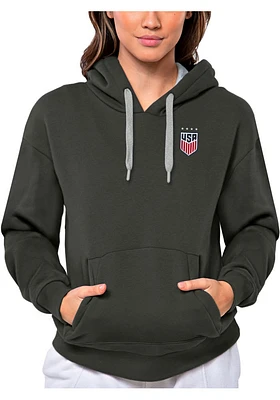 Antigua USWNT Womens Charcoal Victory Hooded Sweatshirt