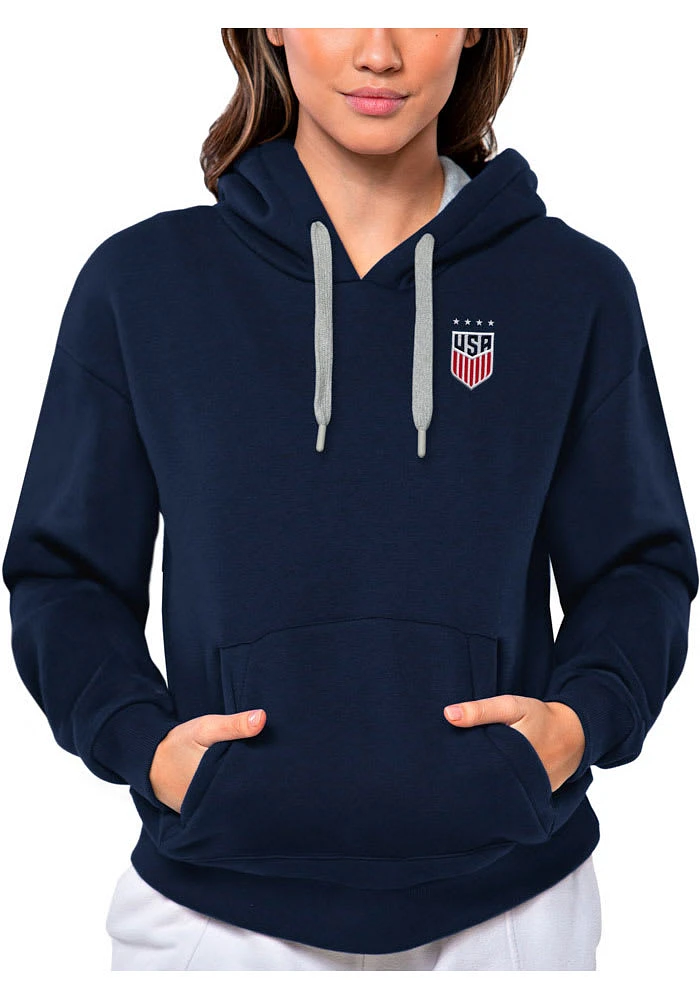 Antigua USWNT Womens Navy Blue Victory Hooded Sweatshirt