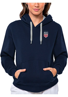 Antigua USWNT Womens Navy Blue Victory Hooded Sweatshirt