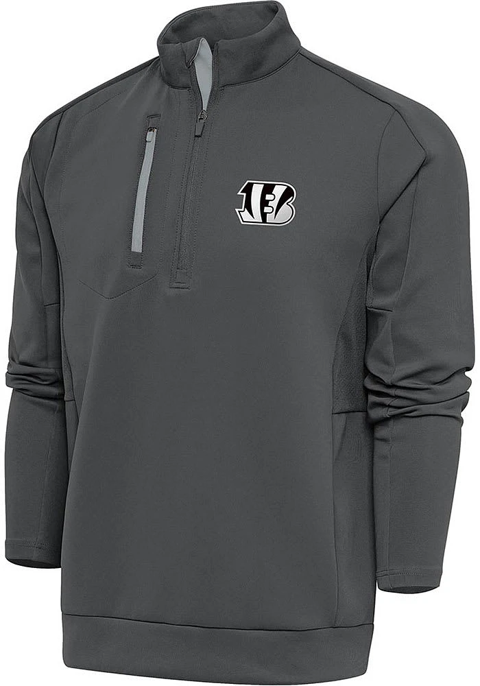 Antigua Cincinnati Bengals Mens Metallic Logo Generation Long Sleeve Qtr Zip Pullover