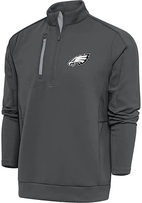 Antigua Philadelphia Eagles Mens Black Metallic Logo Generation Long Sleeve Qtr Zip Pullover