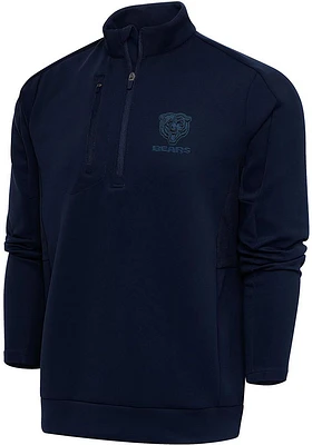 Antigua Chicago Bears Mens Navy Blue Tonal Logo Generation Long Sleeve Qtr Zip Pullover