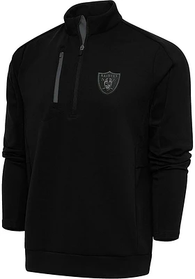 Antigua Las Vegas Raiders Mens Black Tonal Logo Generation Long Sleeve Qtr Zip Pullover