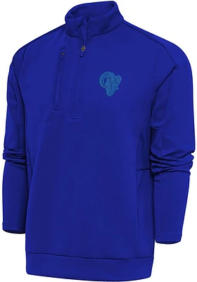 Antigua Los Angeles Rams Mens Blue Tonal Logo Generation Long Sleeve Qtr Zip Pullover
