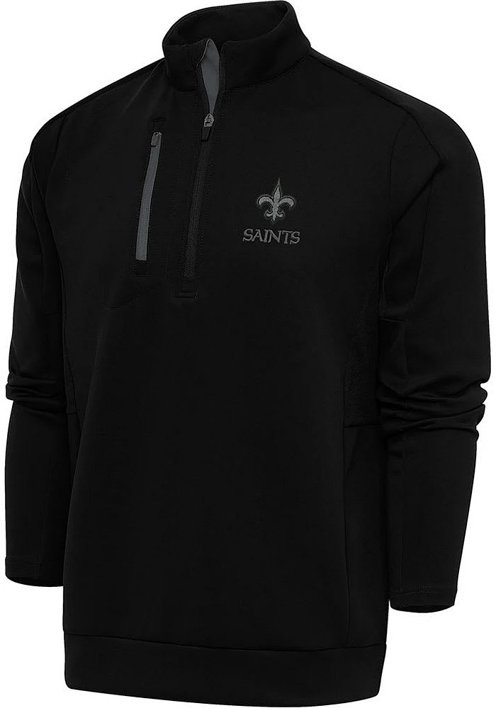 Antigua New Orleans Saints Mens Black Tonal Logo Generation Long Sleeve Qtr Zip Pullover