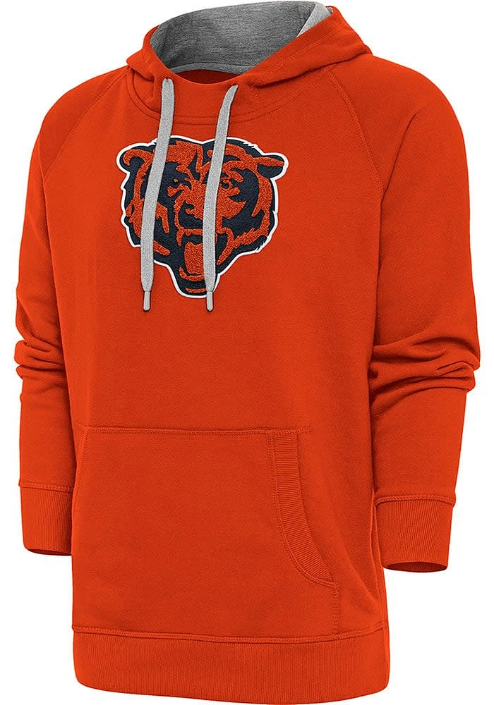Antigua Chicago Bears Mens Orange Full Front Chenille Victory Long Sleeve Hoodie