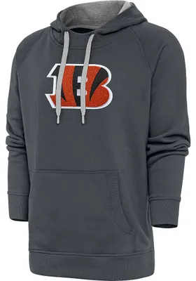 Antigua Cincinnati Bengals Mens Charcoal Chenille Logo Victory Long Sleeve Hoodie