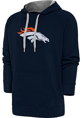 Antigua Denver Broncos Mens Navy Blue Full Front Chenille Victory Long Sleeve Hoodie