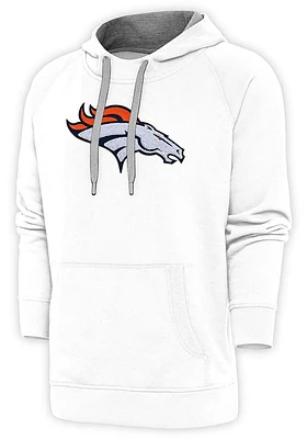 Antigua Denver Broncos Mens White Full Front Chenille Victory Long Sleeve Hoodie