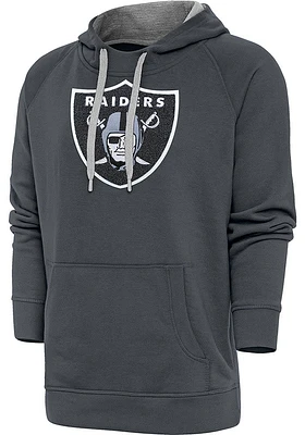 Antigua Las Vegas Raiders Mens Charcoal Chenille Logo Victory Long Sleeve Hoodie