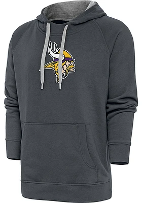 Antigua Minnesota Vikings Mens Charcoal Chenille Logo Victory Long Sleeve Hoodie