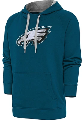 Antigua Philadelphia Eagles Mens Teal Full Front Chenille Victory Long Sleeve Hoodie
