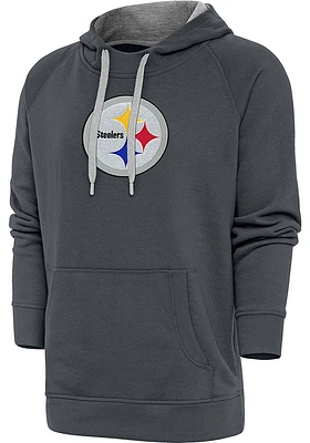 Antigua Pittsburgh Steelers Mens Charcoal Chenille Logo Victory Long Sleeve Hoodie